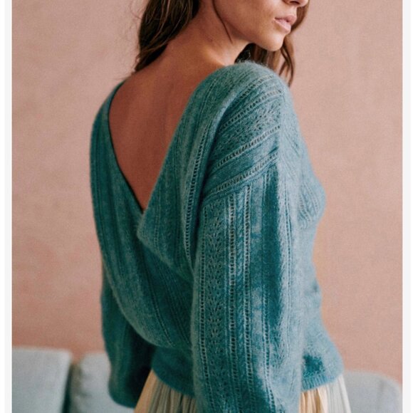 Sezane Cristina Jumper Small Ecru Ivory White Sweater French Wool Mohair V Neck - Picture 4 of 11